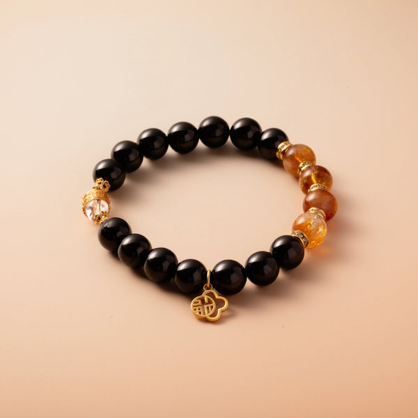 Bracelet For Water Element Amplified Energy - Jet & Citrine & Clear Quartz