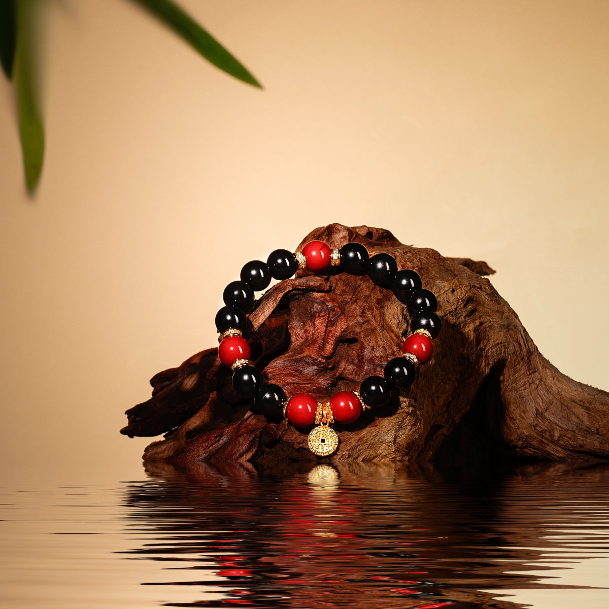Bracelet For Water Element Amplified Energy - Jet & Red Agate