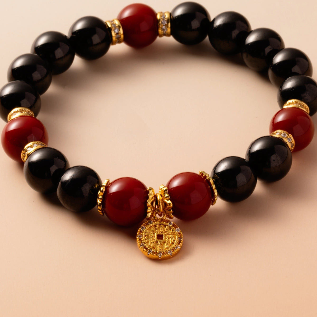 Bracelet For Water Element Amplified Energy - Jet & Red Agate
