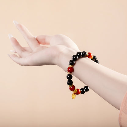 Bracelet For Water Element Amplified Energy - Jet & Red Agate
