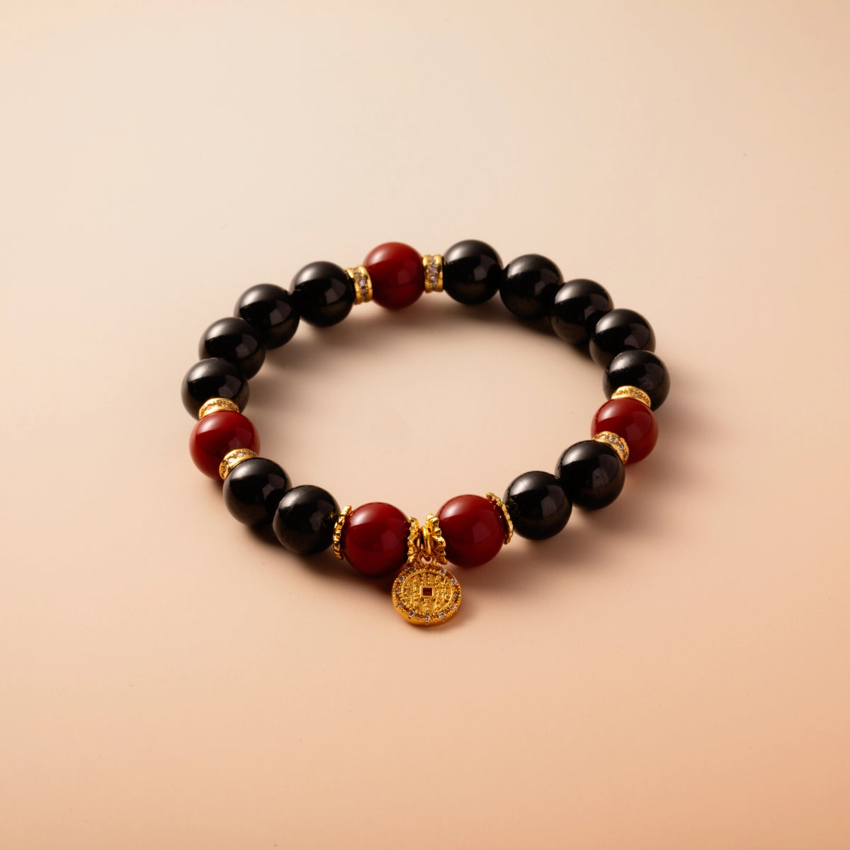 Bracelet For Water Element Amplified Energy - Jet & Red Agate