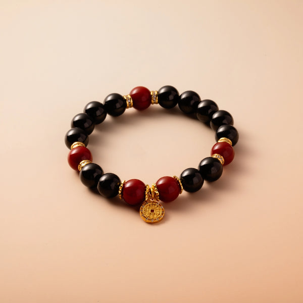 Bracelet For Water Element Amplified Energy - Jet & Red Agate