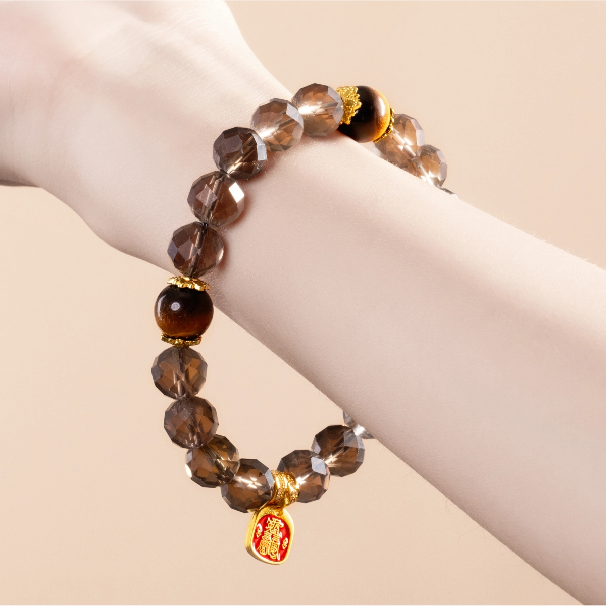 Bracelet For Water Element Amplified Energy - Smoky Quartz & Golden Tiger’s Eye