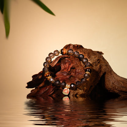 Bracelet For Water Element Amplified Energy - Smoky Quartz & Golden Tiger’s Eye