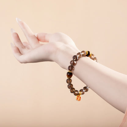 Bracelet For Water Element Amplified Energy - Smoky Quartz & Golden Tiger’s Eye