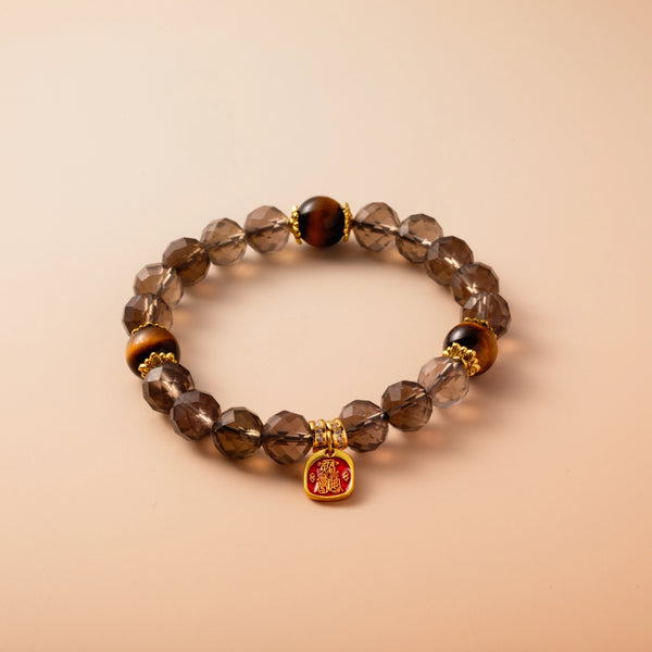 Bracelet For Water Element Amplified Energy - Smoky Quartz & Golden Tiger’s Eye