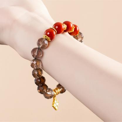 Bracelet For Water Element Amplified Energy - Smoky Quartz & Red Agate