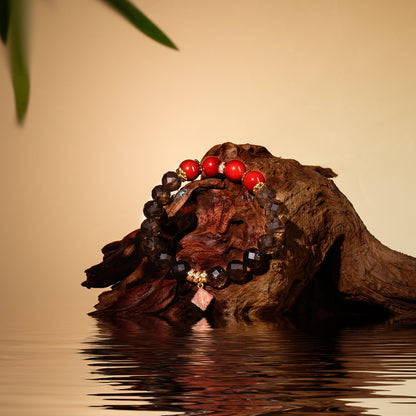 Bracelet For Water Element Amplified Energy - Smoky Quartz & Red Agate
