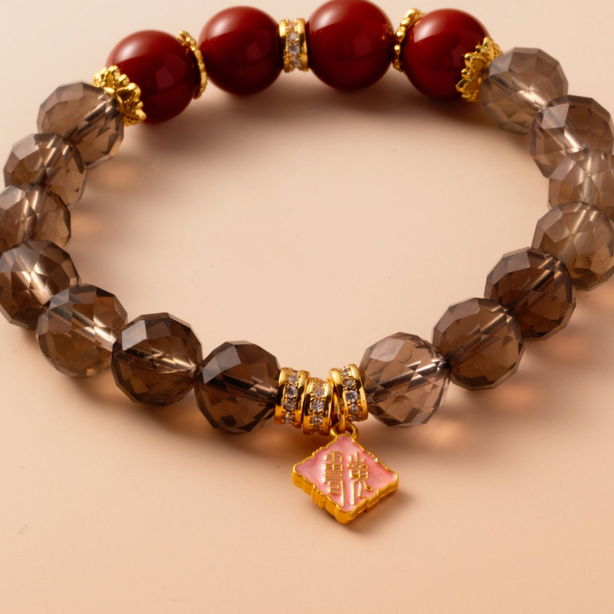 Bracelet For Water Element Amplified Energy - Smoky Quartz & Red Agate