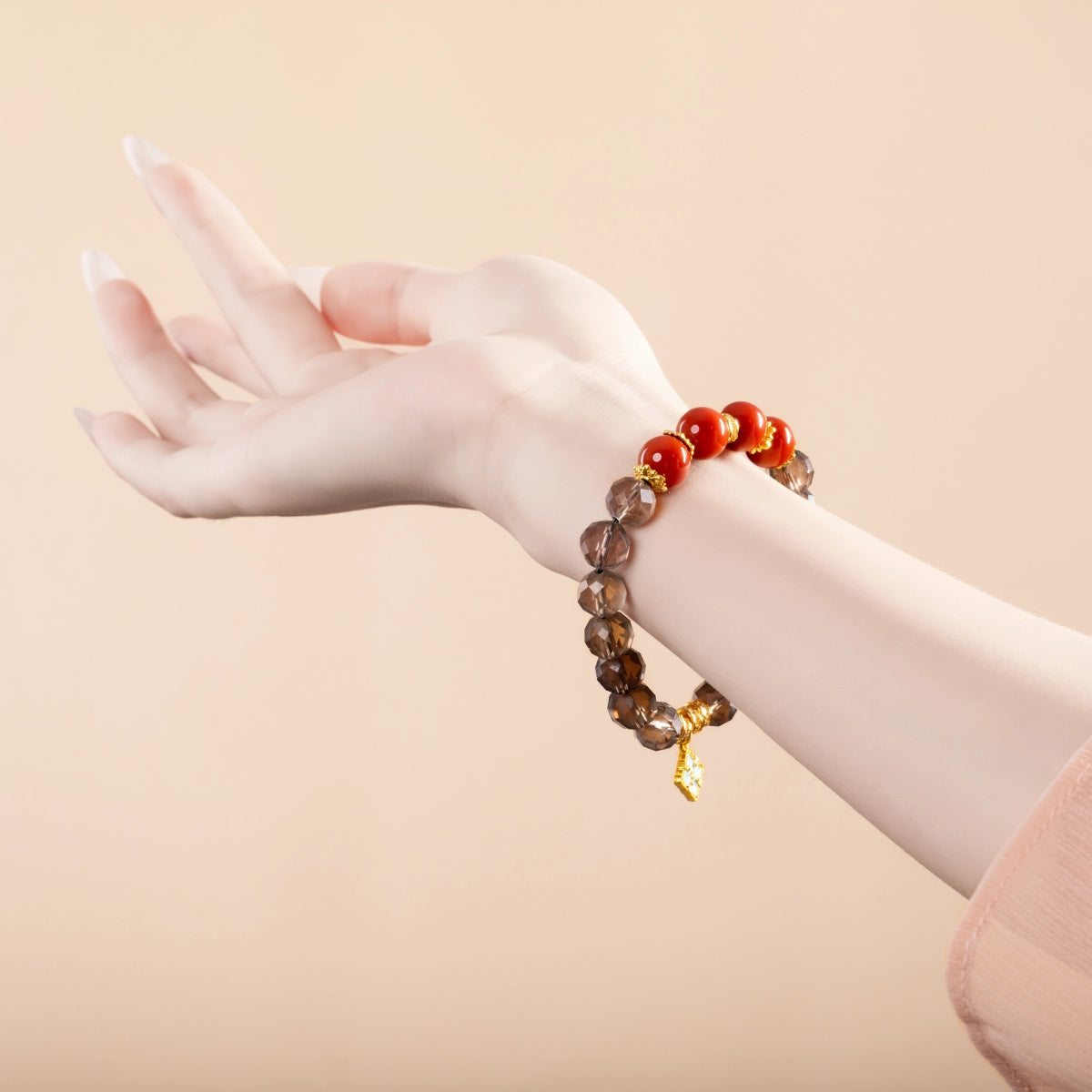 Bracelet For Water Element Amplified Energy - Smoky Quartz & Red Agate