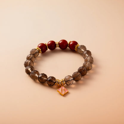 Bracelet For Water Element Amplified Energy - Smoky Quartz & Red Agate