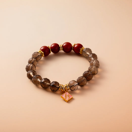 Bracelet For Water Element Amplified Energy - Smoky Quartz & Red Agate