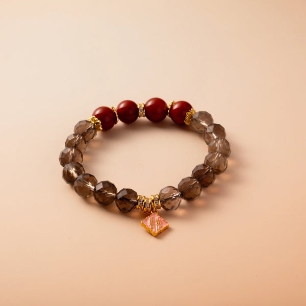 Bracelet For Water Element Amplified Energy - Smoky Quartz & Red Agate