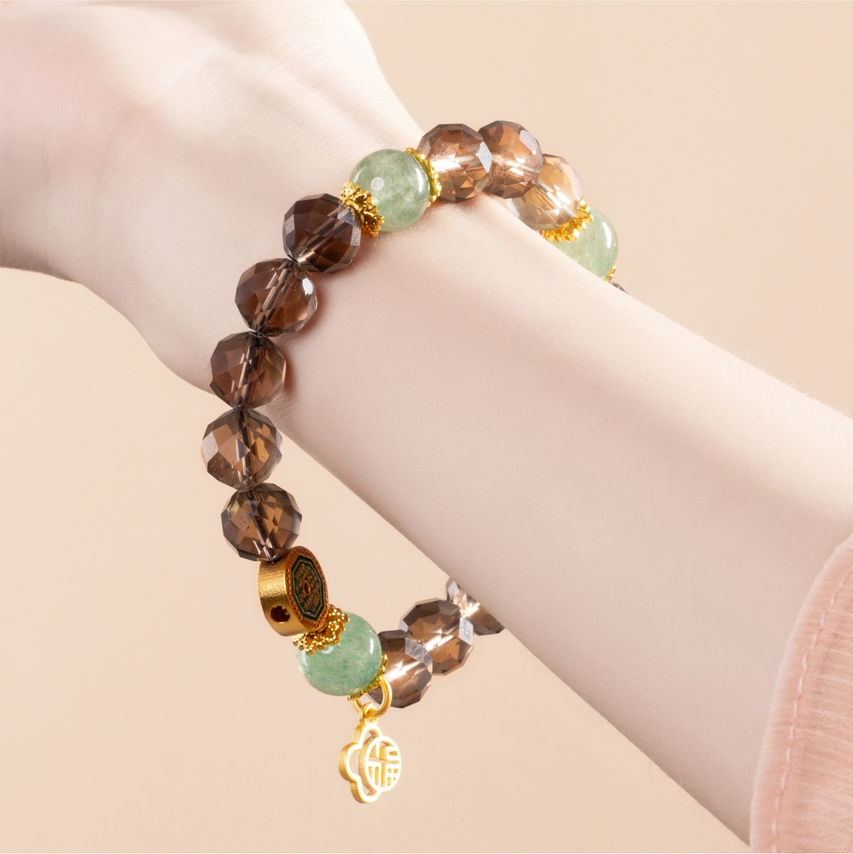 Bracelet For Water Element Amplified Energy - Smoky Quartz & Strawberry Green Quartz