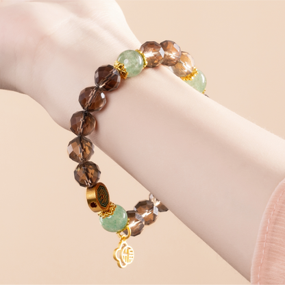 Bracelet For Water Element Amplified Energy - Smoky Quartz & Strawberry Green Quartz