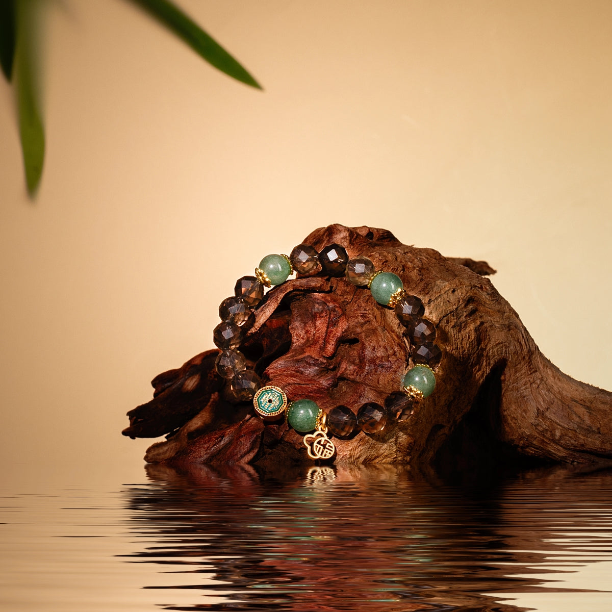Bracelet For Water Element Amplified Energy - Smoky Quartz & Strawberry Green Quartz