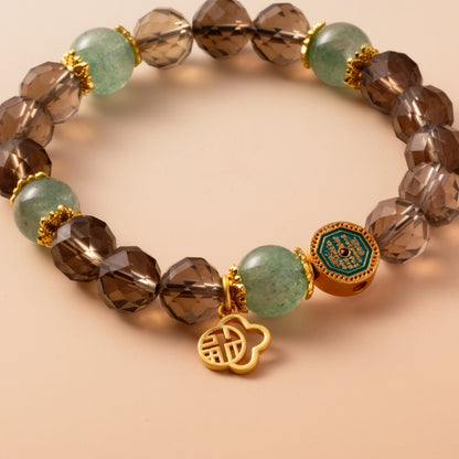 Bracelet For Water Element Amplified Energy - Smoky Quartz & Strawberry Green Quartz
