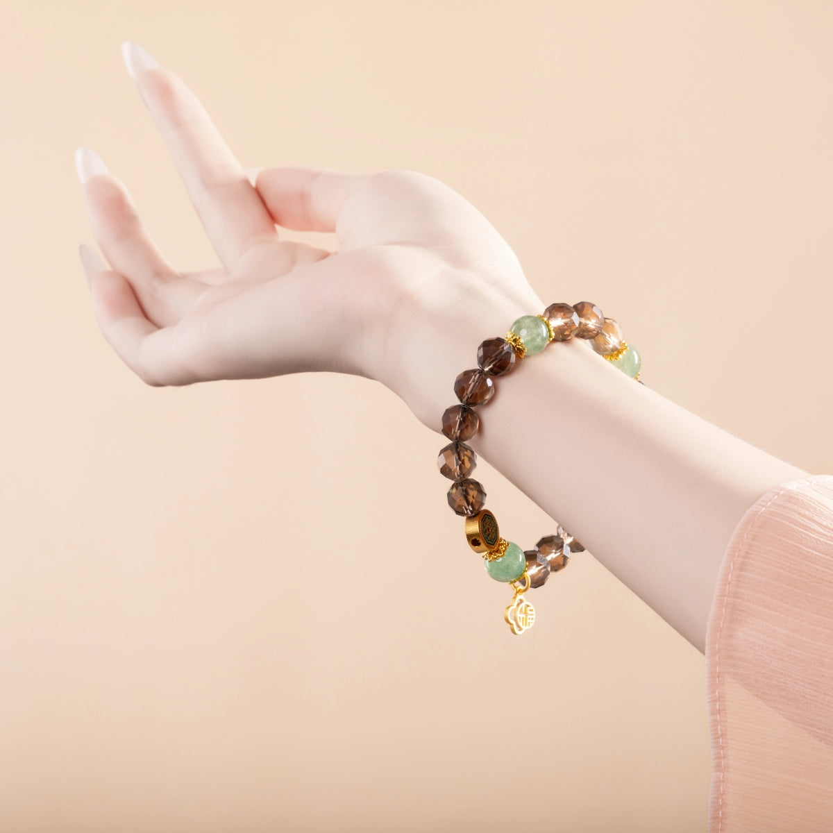 Bracelet For Water Element Amplified Energy - Smoky Quartz & Strawberry Green Quartz