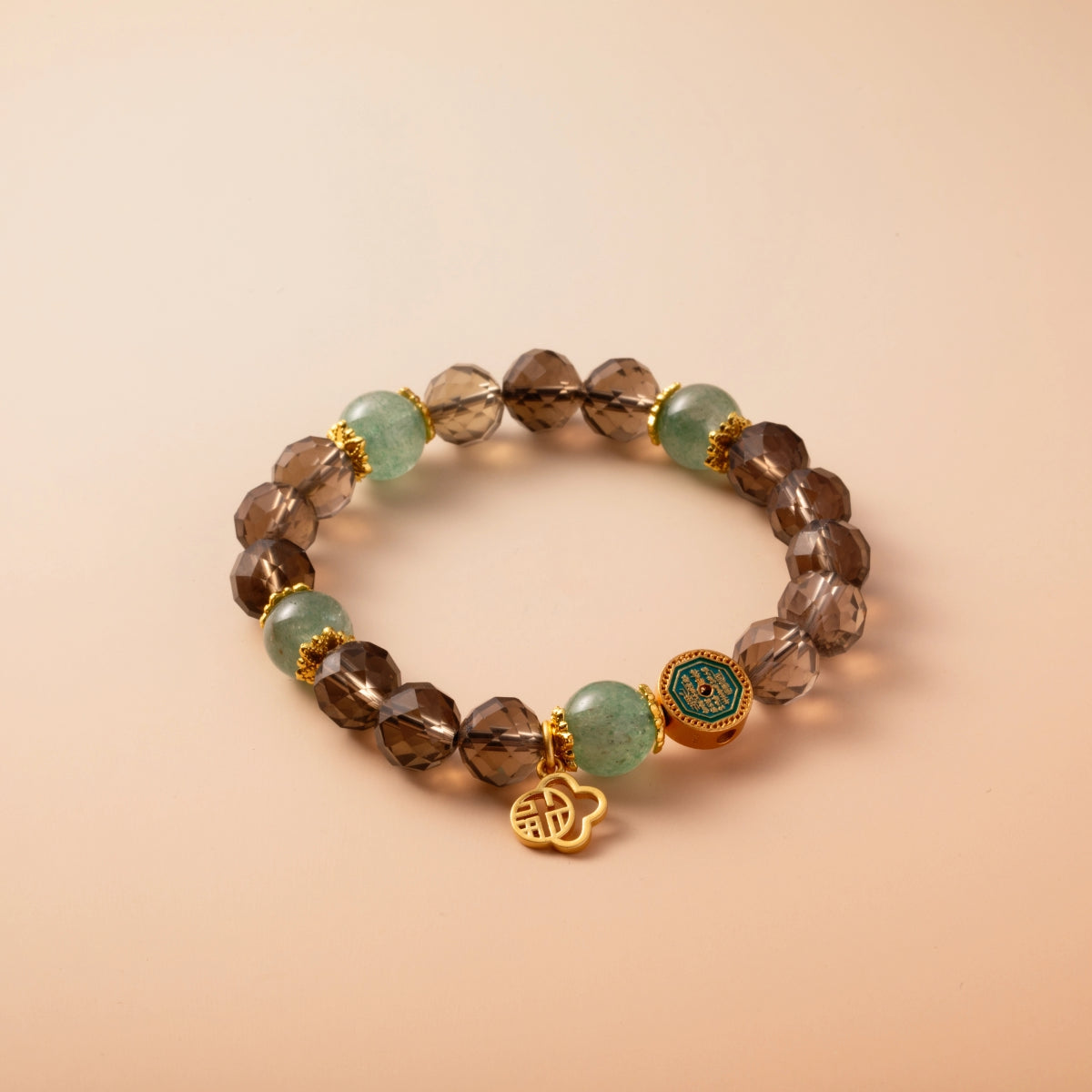 Bracelet For Water Element Amplified Energy - Smoky Quartz & Strawberry Green Quartz