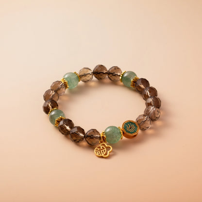 Bracelet For Water Element Amplified Energy - Smoky Quartz & Strawberry Green Quartz