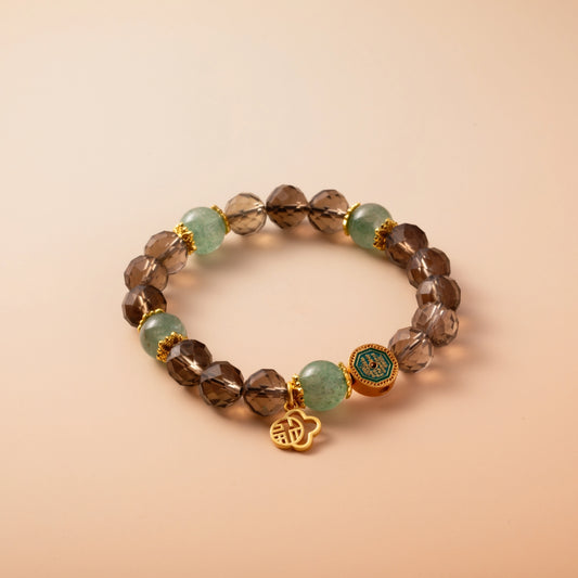 Bracelet For Water Element Amplified Energy - Smoky Quartz & Strawberry Green Quartz