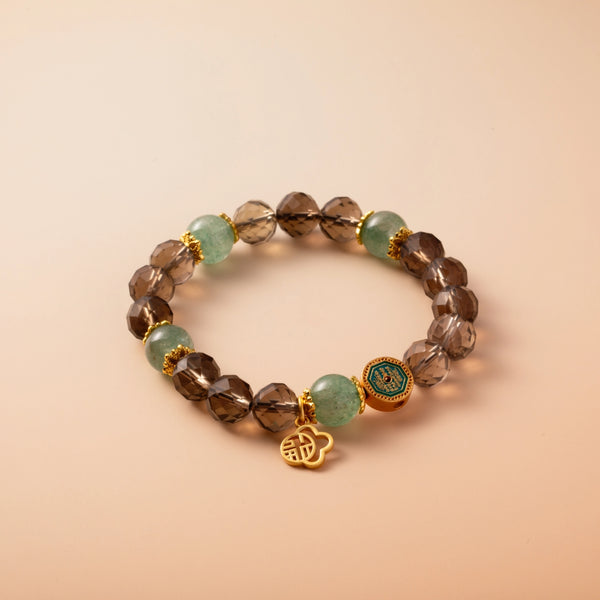 Bracelet For Water Element Amplified Energy - Smoky Quartz & Strawberry Green Quartz