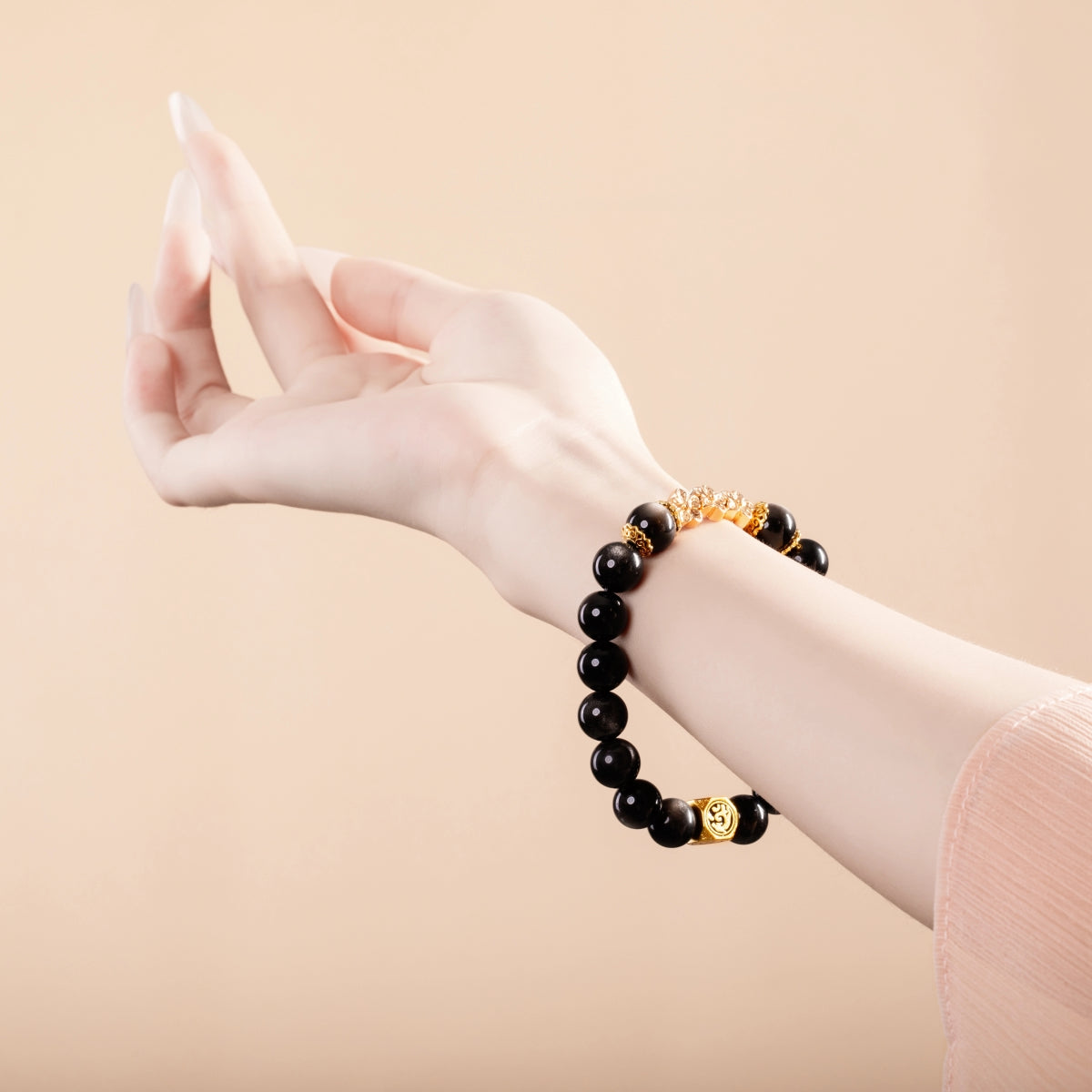 Bracelet For Water Element Gentle/Balance Energy- Black Obsidian