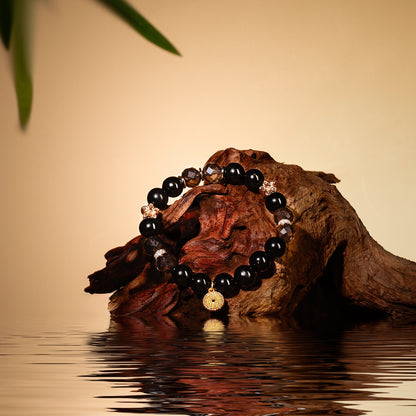 Bracelet For Water Element Gentle & Balance Energy - Jet & Smoky Quartz