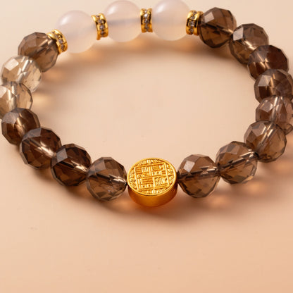 Bracelet For Water Element Gentle & Balance Energy - Smoky Quartz & White Agate