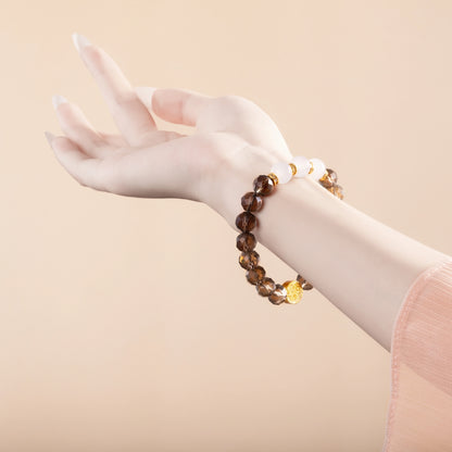 Bracelet For Water Element Gentle & Balance Energy - Smoky Quartz & White Agate