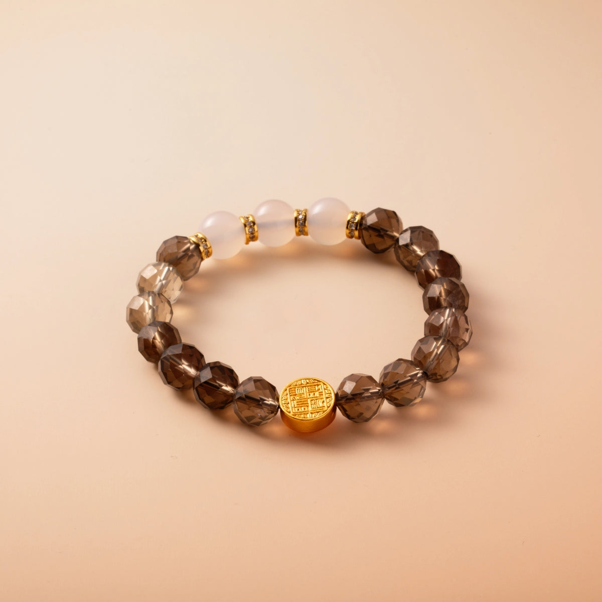 Bracelet For Water Element Gentle & Balance Energy - Smoky Quartz & White Agate