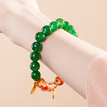 Bracelet For Wood Element Amplified Energy - Green Agate & Flower Amber
