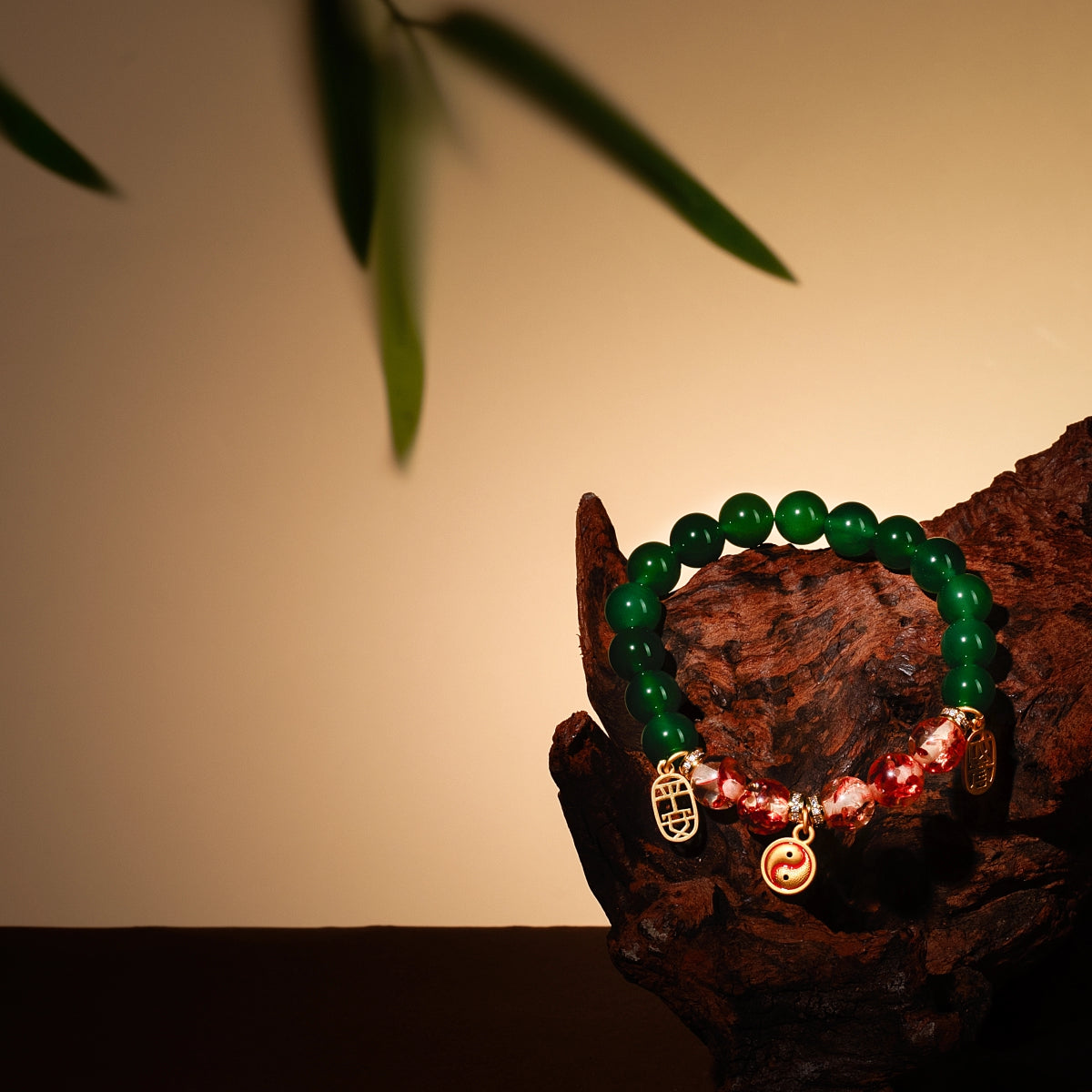 Bracelet For Wood Element Amplified Energy - Green Agate & Flower Amber