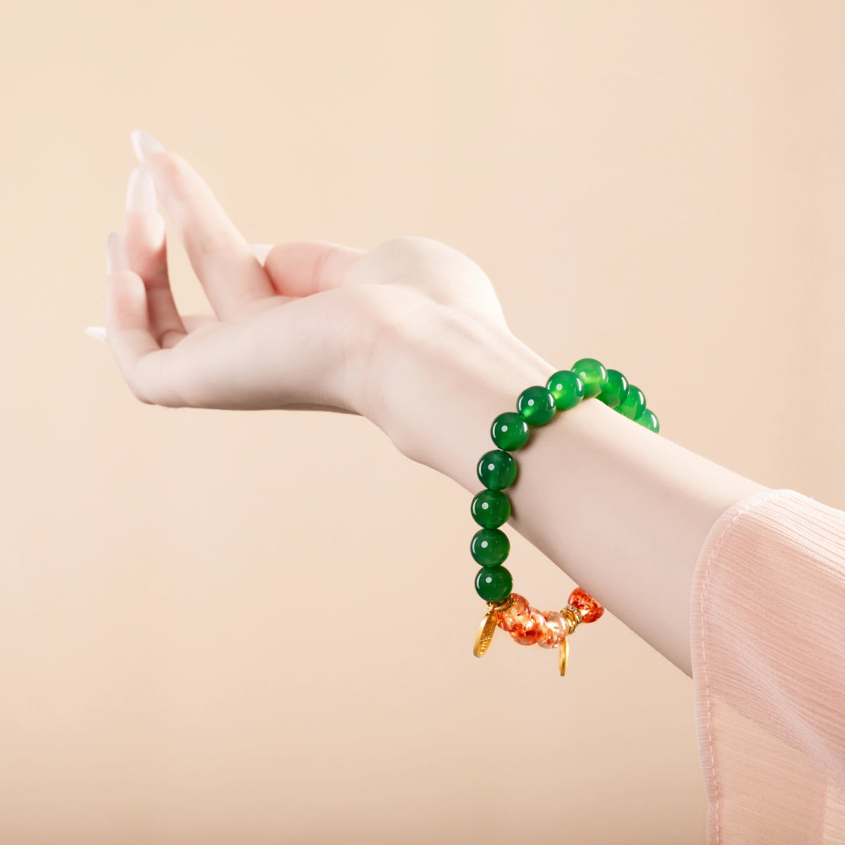 Bracelet For Wood Element Amplified Energy - Green Agate & Flower Amber