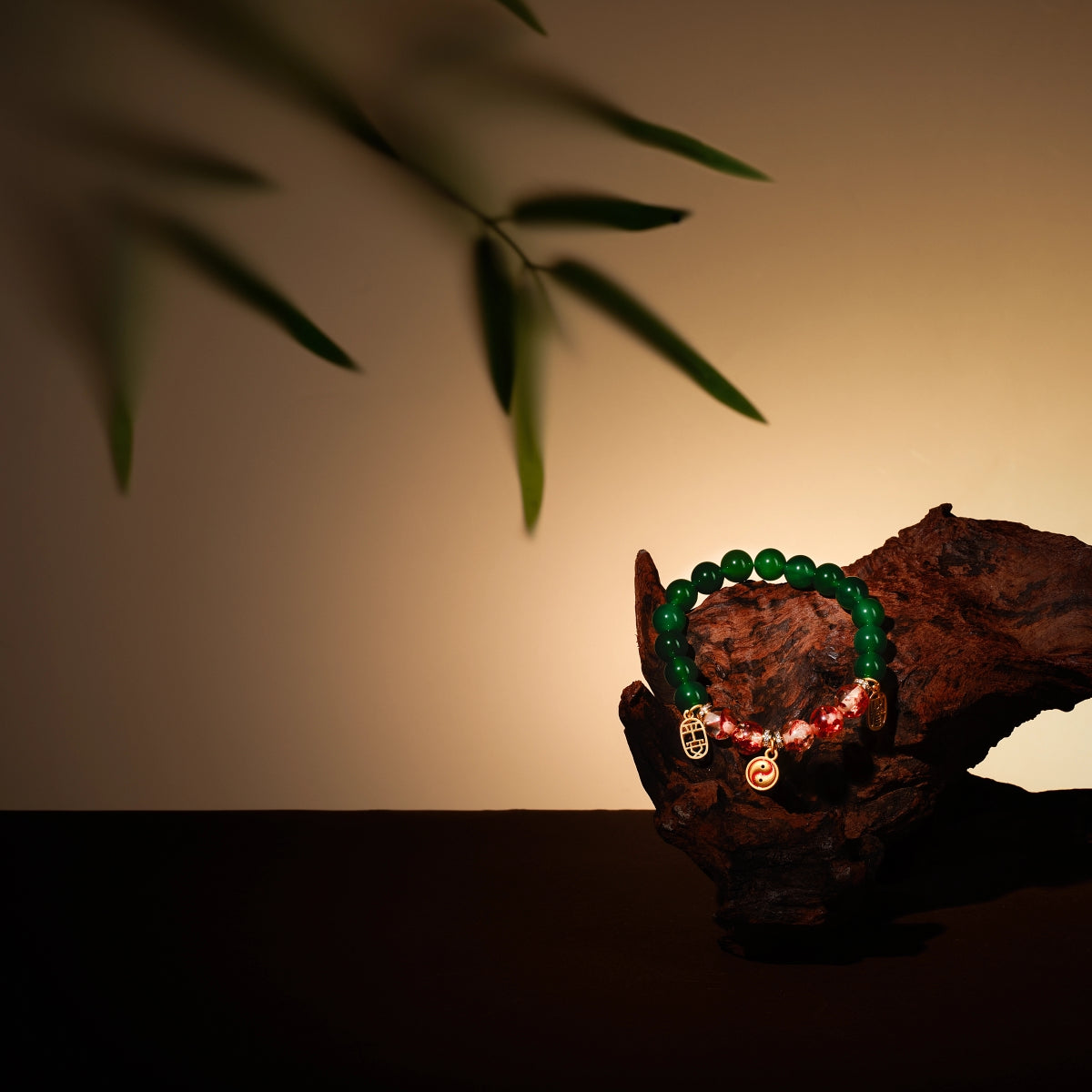 Bracelet For Wood Element Amplified Energy - Green Agate & Flower Amber