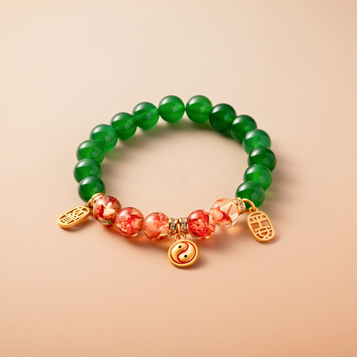 Bracelet For Wood Element Amplified Energy - Green Agate & Flower Amber