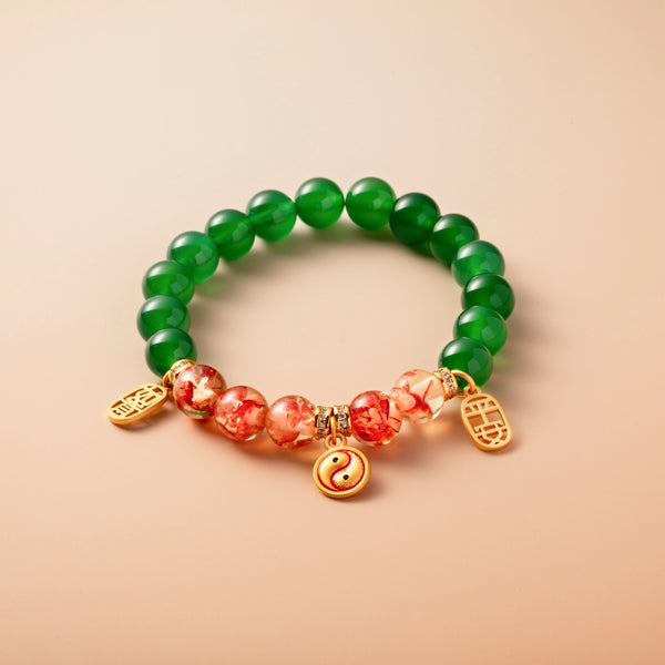 Bracelet For Wood Element Amplified Energy - Green Agate & Flower Amber