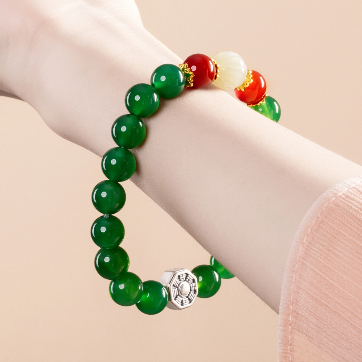 Bracelet For Wood Element Amplified Energy - Green Agate & Red Agate & Jade