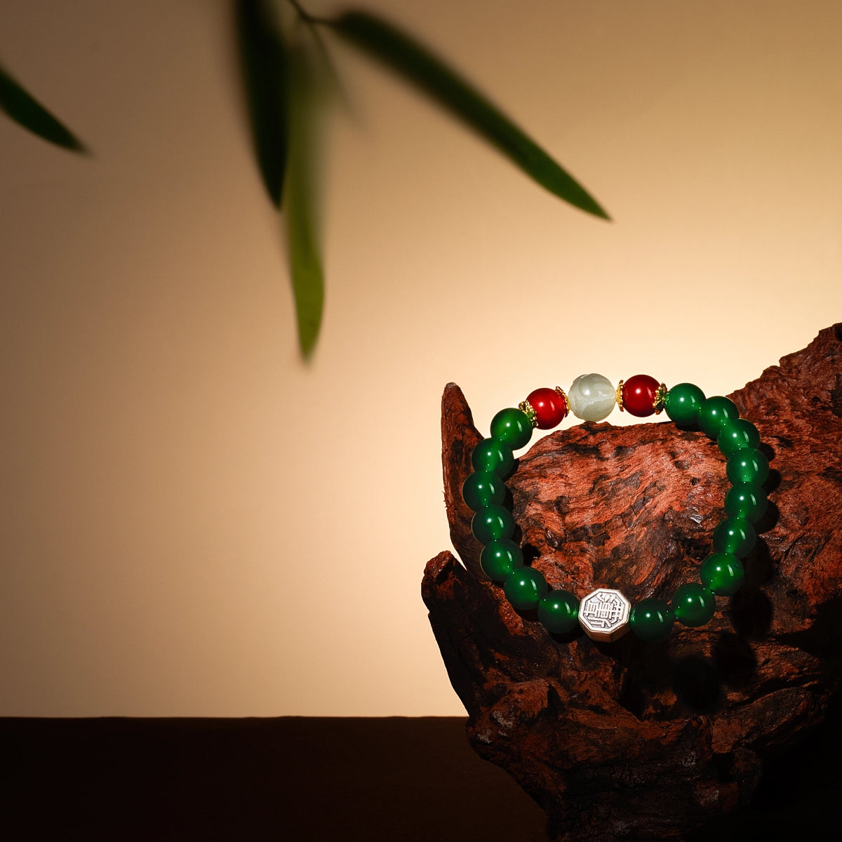 Bracelet For Wood Element Amplified Energy - Green Agate & Red Agate & Jade