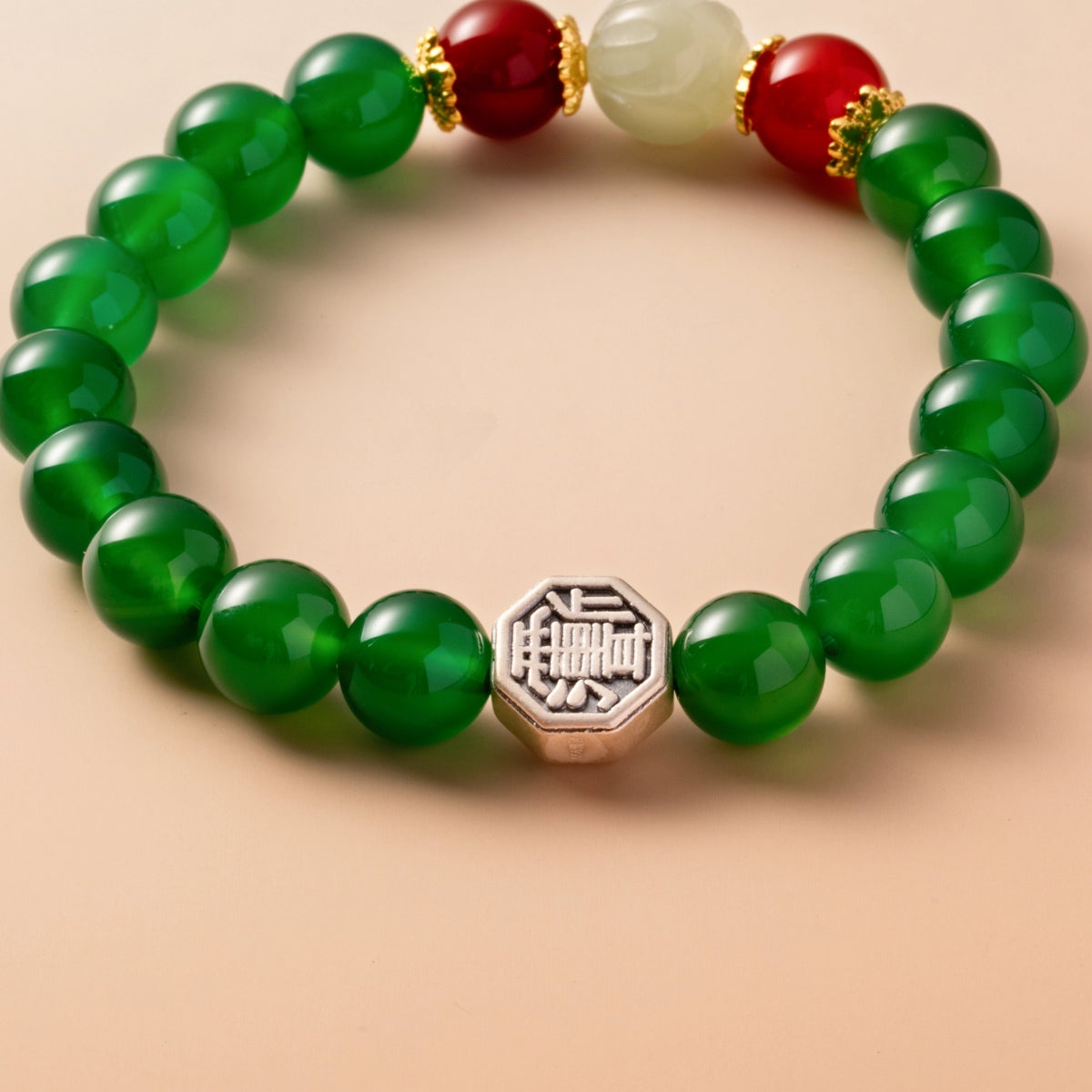 Bracelet For Wood Element Amplified Energy - Green Agate & Red Agate & Jade