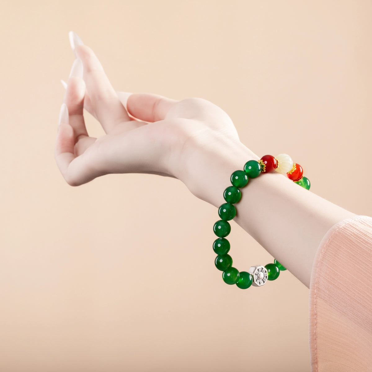 Bracelet For Wood Element Amplified Energy - Green Agate & Red Agate & Jade