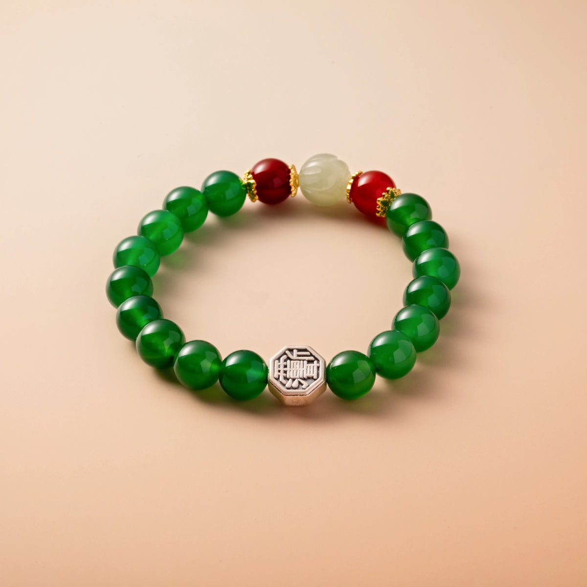 Bracelet For Wood Element Amplified Energy - Green Agate & Red Agate & Jade