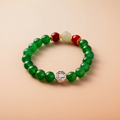 Bracelet For Wood Element Amplified Energy - Green Agate & Red Agate & Jade