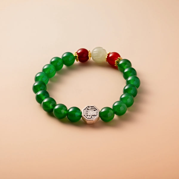 Bracelet For Wood Element Amplified Energy - Green Agate & Red Agate & Jade