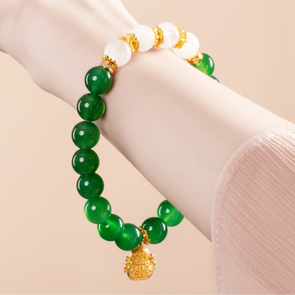 Bracelet For Wood Element Amplified Energy - Green Agate & White Phantom Quartz