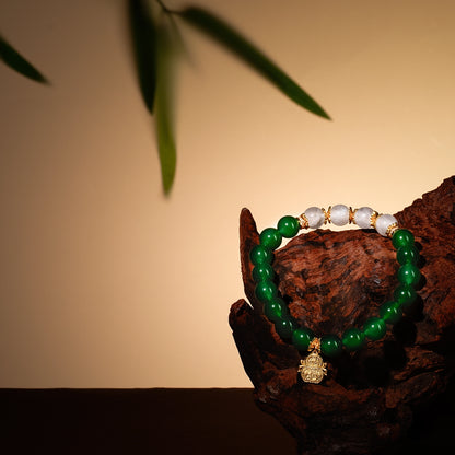 Bracelet For Wood Element Amplified Energy - Green Agate & White Phantom Quartz