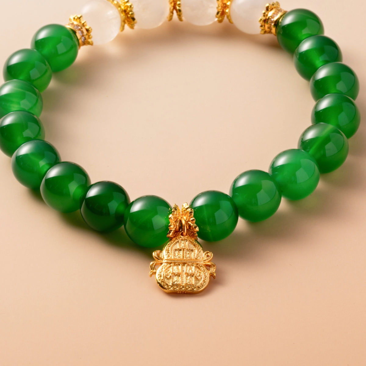 Bracelet For Wood Element Amplified Energy - Green Agate & White Phantom Quartz
