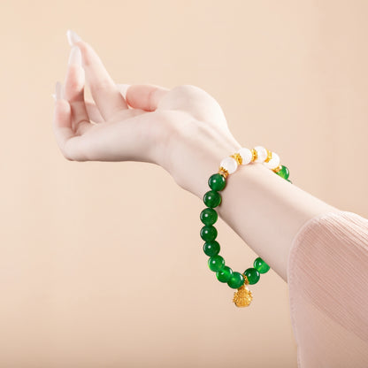 Bracelet For Wood Element Amplified Energy - Green Agate & White Phantom Quartz