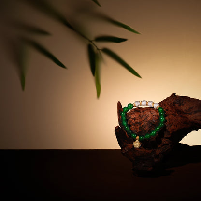 Bracelet For Wood Element Amplified Energy - Green Agate & White Phantom Quartz