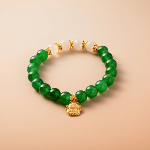 Bracelet For Wood Element Amplified Energy - Green Agate & White Phantom Quartz